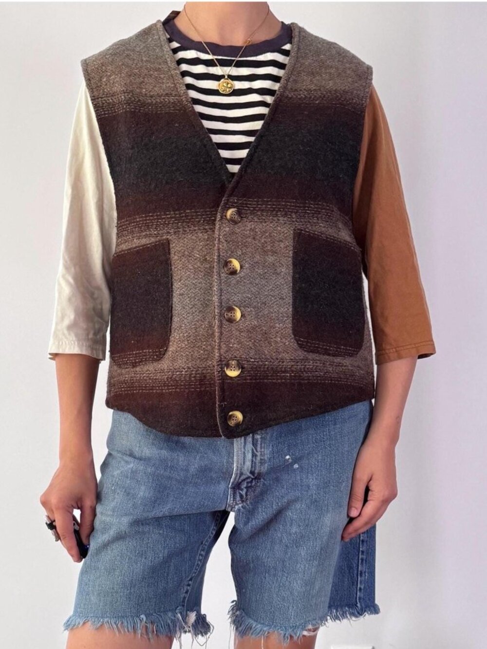 90s vintage brown southwest outdoor rustic wool blend sleeveless button up vest